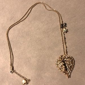 Betsey Johnson gold angel wings heart necklace